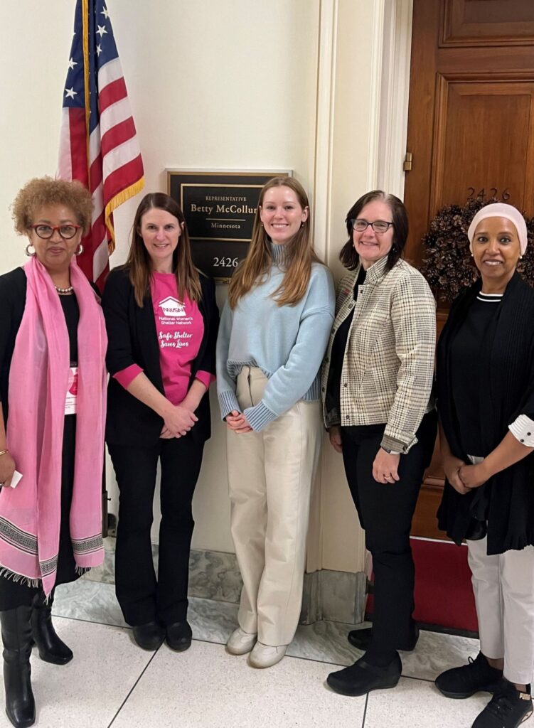 Hanna with Lisa Michaelson (V.P. Women’s & Children's Programs at Union Gospel Mission Twin Cities (UGMTC)), Sophia Schilling (Senior Legislative Assistant to Congresswoman Betty McCollum), Pam Stegora Axberg (CEO UGMTC), Beth Negash (CEO GreenHouse Social Enterprises) at Congresswoman Betty McCollum’s office